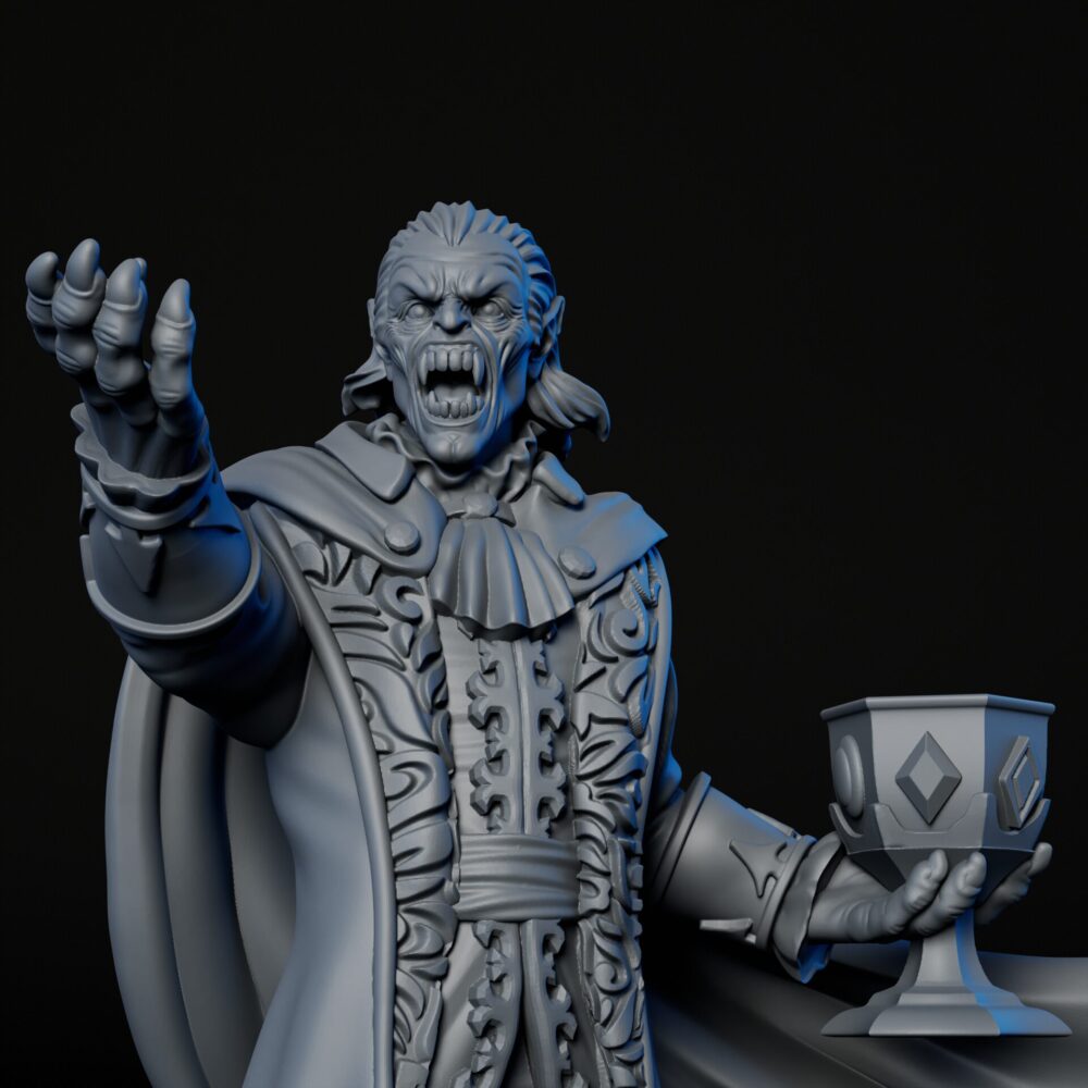 Front closeup of High-detailed 35mm ancient vampire RPG fine art miniature for collectors, sculpted by Alex Oliver for Fantastic Art Studios.