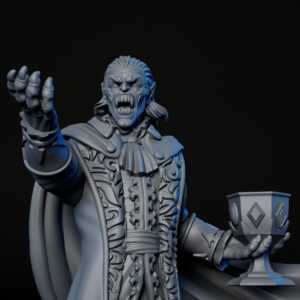 Front closeup of High-detailed 35mm ancient vampire RPG fine art miniature for collectors, sculpted by Alex Oliver for Fantastic Art Studios.