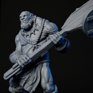 Front closeup of High-detailed 35mm hill giant RPG fine art miniature for collectors, sculpted by Alex Oliver for Fantastic Art Studios.