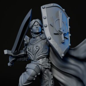 Front closeup of 35mm female human warrior RPG fine art miniature for collectors, sculpted by Alex Oliver for Fantastic Art Studios.