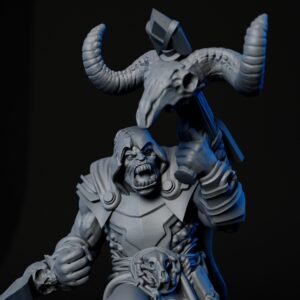 Front closeup of high-detailed 35mm rogue orc RPG fine art miniature for collectors, sculpted by Alex Oliver for Fantastic Art Studios.