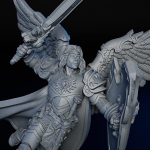 Front closeup of high-detailed 35mm solar angel RPG fine art miniature for collectors, sculpted by Alex Oliver for Fantastic Art Studios.