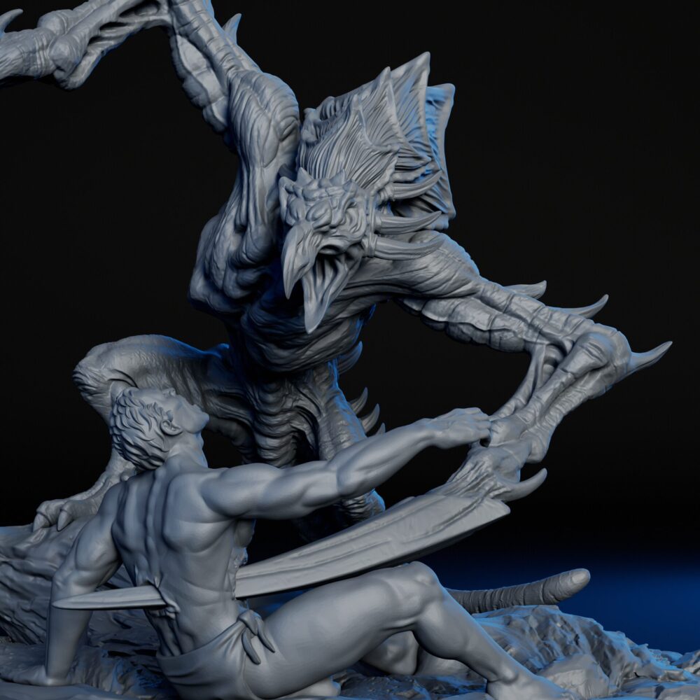 Front closeup of high-detailed 35mm underdark horror RPG fine art miniature for collectors, sculpted by Alex Oliver for Fantastic Art Studios.