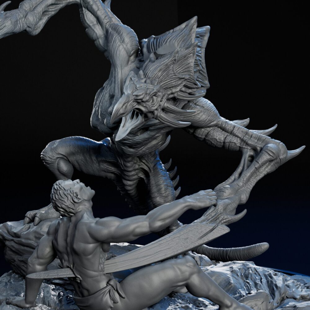 Front closeup of high-detailed 75mm underdark horror RPG fine art statue for collectors, sculpted by Alex Oliver for Fantastic Art Studios.