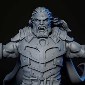 Front closeup of high-detailed 35mm vampire lord RPG fine art miniature for collectors, sculpted by Alex Oliver for Fantastic Art Studios.